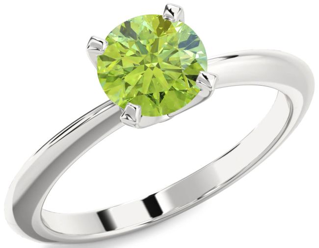 Peridot Silver Round Solitaire Engagement Ring