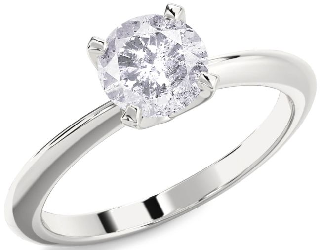Salt & Pepper Diamond Silver Round Solitaire Engagement Ring