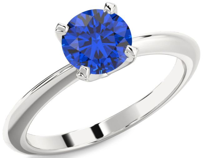 Blue Sapphire Silver Round Solitaire Engagement Ring