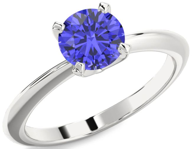 Tanzanite Silver Round Solitaire Engagement Ring