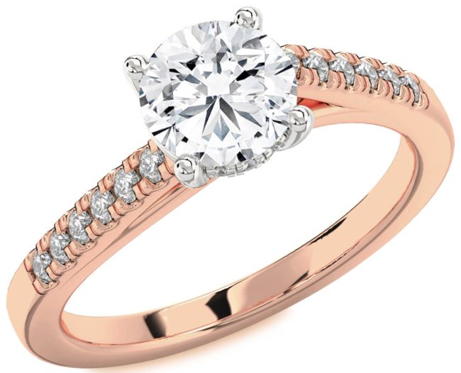 Diamond Rose Gold Silver Round Solitaire Engagement Ring