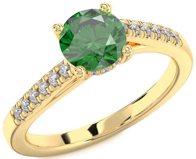 Diamond Emerald Gold Round Solitaire Engagement Ring