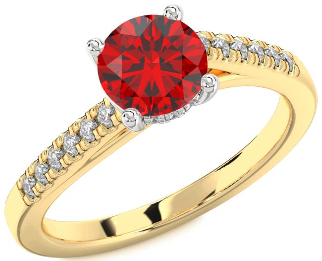 Diamond Ruby Platinum & Yellow Gold Round Solitaire Engagement Ring