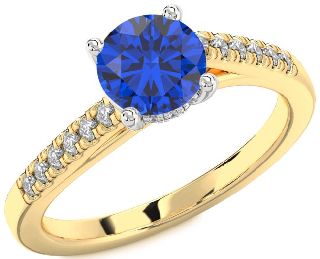 Diamond Blue Sapphire Gold Silver Round Solitaire Engagement Ring
