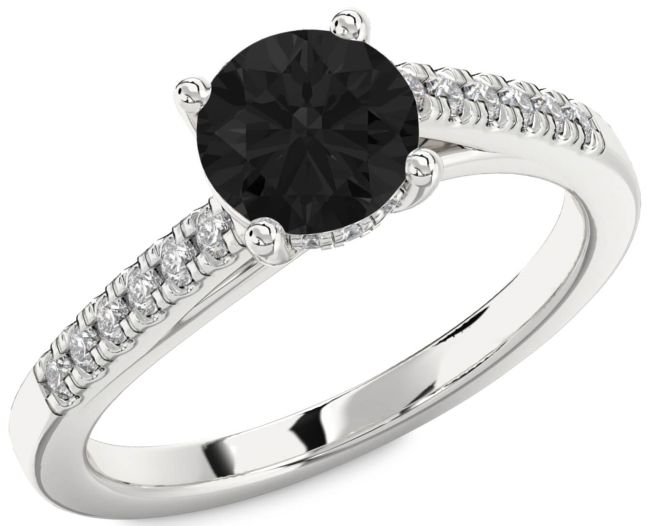 Black Diamond Silver Round Solitaire Engagement Ring