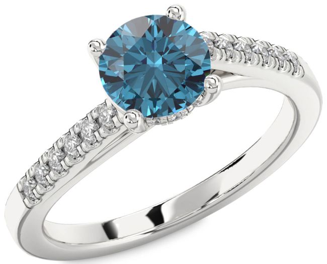 Blue Diamond Silver Round Solitaire Engagement Ring