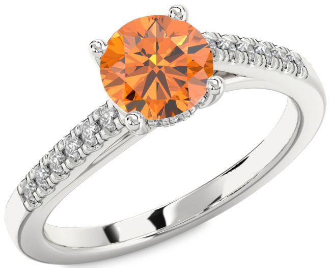 Diamond Citrine Silver Round Solitaire Engagement Ring