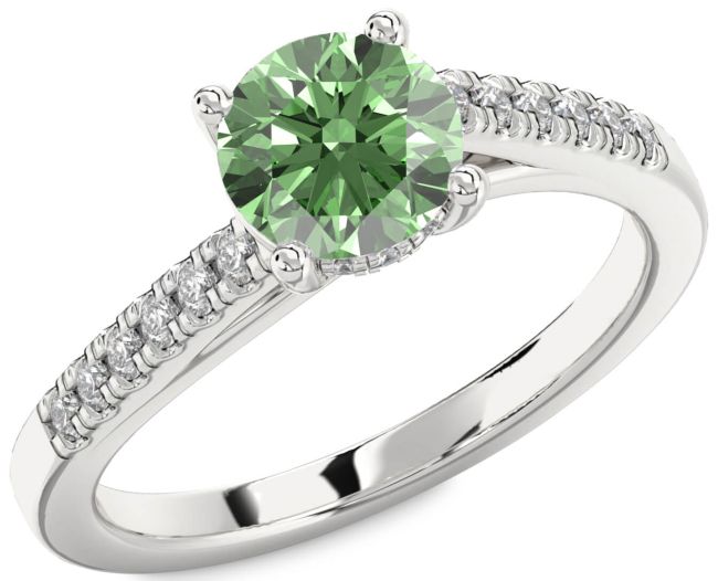 Green Diamond Silver Round Solitaire Engagement Ring