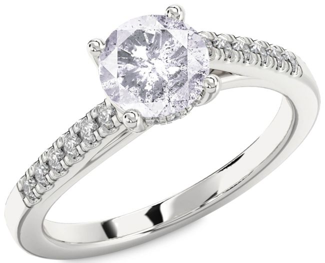 Salt & Pepper Diamond Silver Round Solitaire Engagement Ring