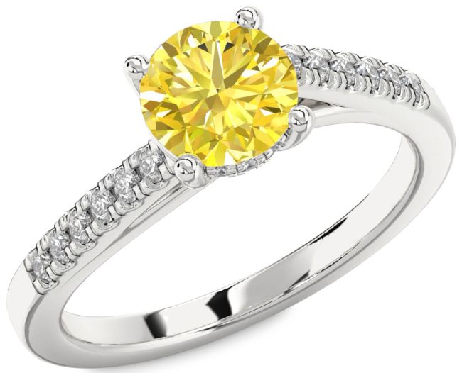 Yellow Diamond Silver Round Solitaire Engagement Ring