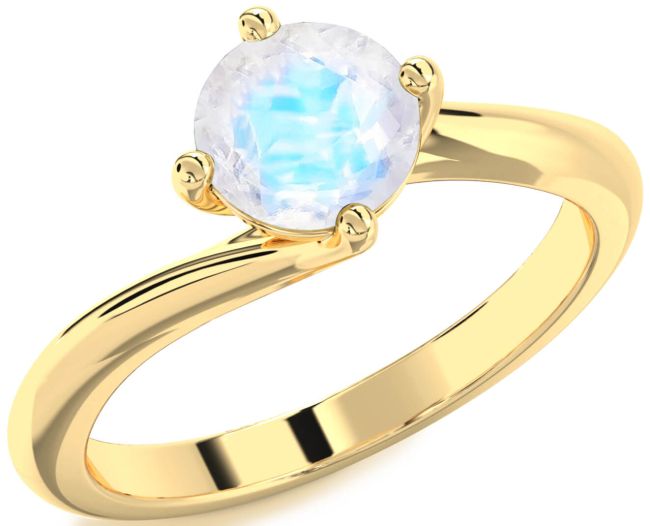 Moonstone Gold Silver Round Solitaire Engagement Ring