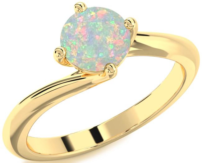Opal Gold Silver Round Solitaire Engagement Ring