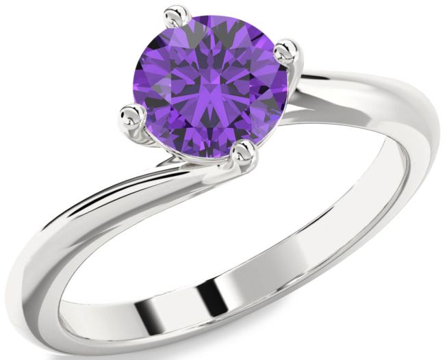 Amethyst Silver Round Solitaire Engagement Ring