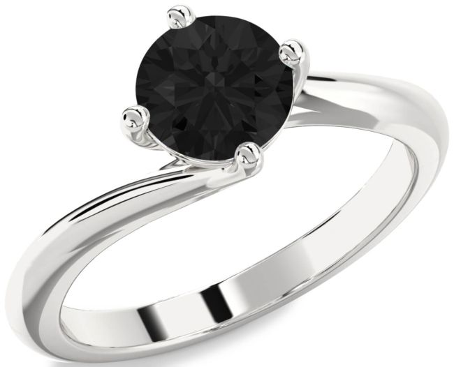 Black Diamond Silver Round Solitaire Engagement Ring