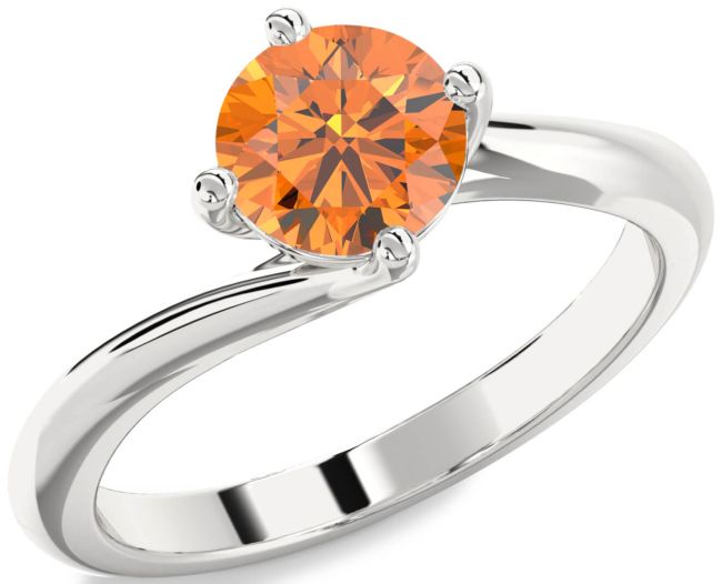 Citrine Silver Round Solitaire Engagement Ring