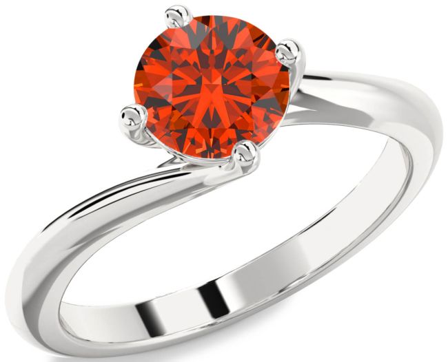 Fire Opal Silver Round Solitaire Engagement Ring