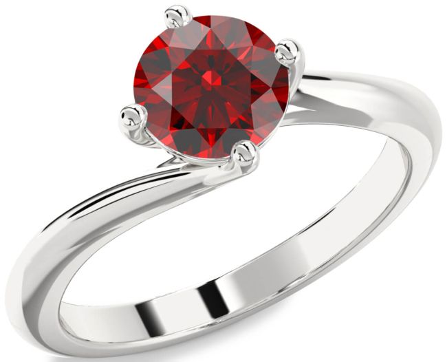 Garnet Silver Round Solitaire Engagement Ring