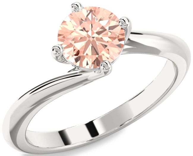 Morganite Silver Round Solitaire Engagement Ring
