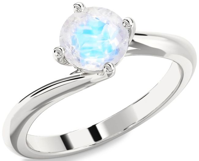 Moonstone Silver Round Solitaire Engagement Ring