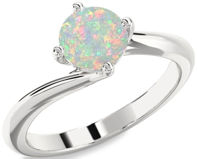 Opal Silver Round Solitaire Engagement Ring