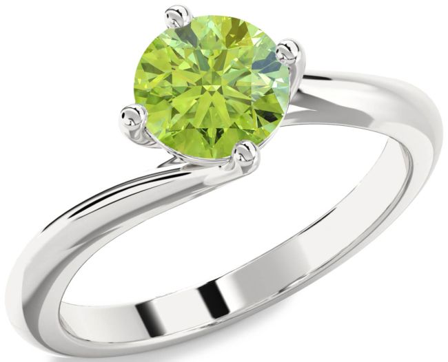 Peridot Silver Round Solitaire Engagement Ring