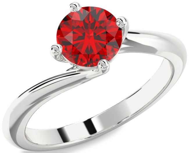 Ruby Silver Round Solitaire Engagement Ring