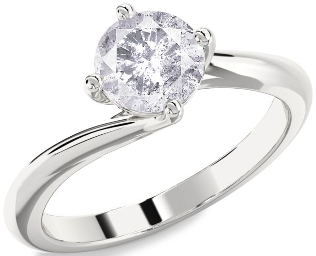 Salt & Pepper Diamond Silver Round Solitaire Engagement Ring