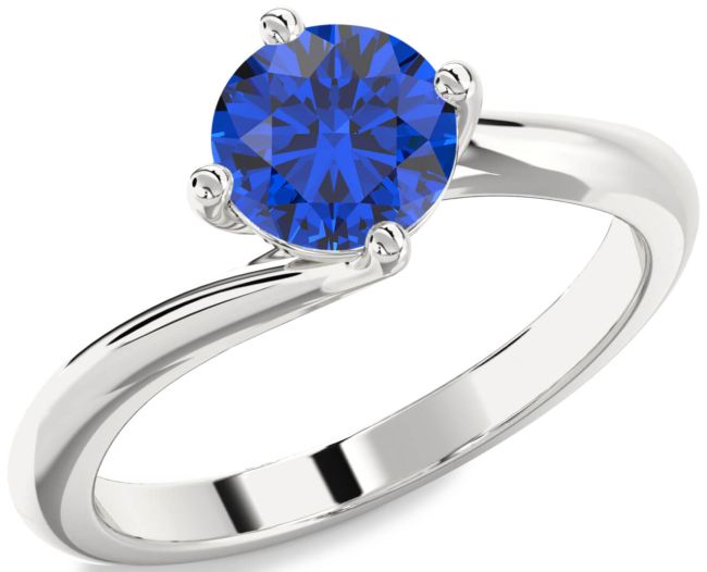 Blue Sapphire Silver Round Solitaire Engagement Ring