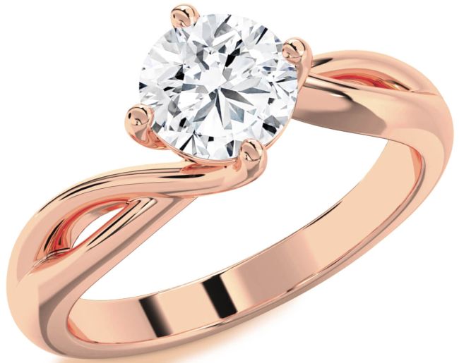 Diamond Rose Gold Silver Round Solitaire Engagement Ring