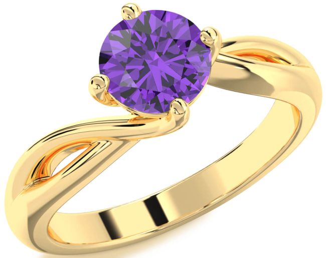 Amethyst Gold Silver Round Solitaire Engagement Ring