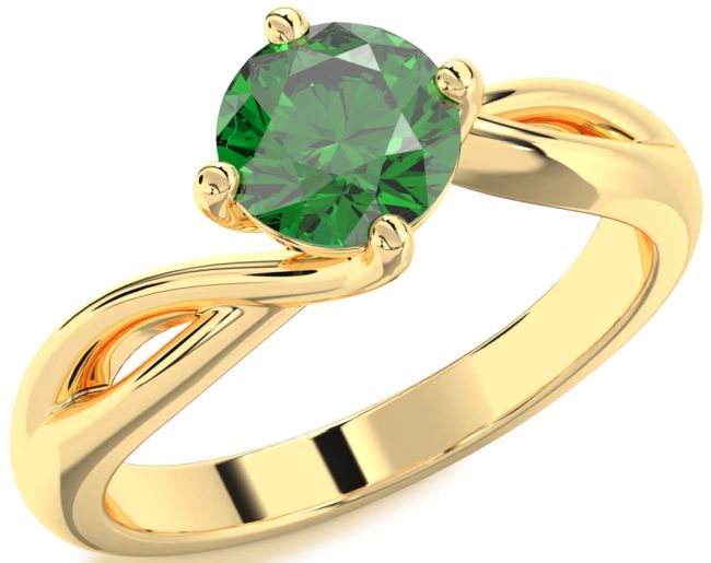 Emerald Gold Silver Round Solitaire Engagement Ring