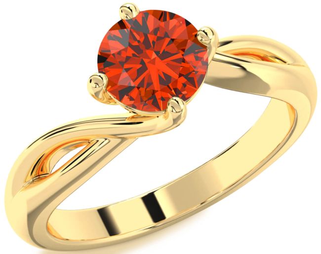 Fire Opal Gold Silver Round Solitaire Engagement Ring