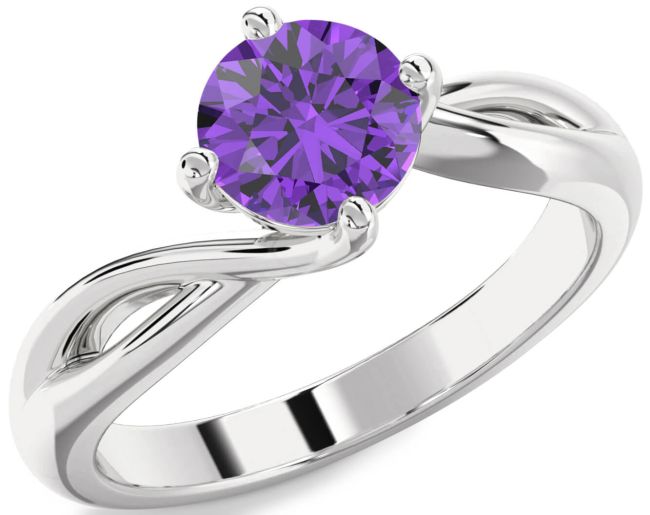 Amethyst Silver Round Solitaire Engagement Ring