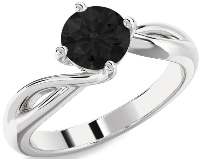 Black Diamond Silver Round Solitaire Engagement Ring