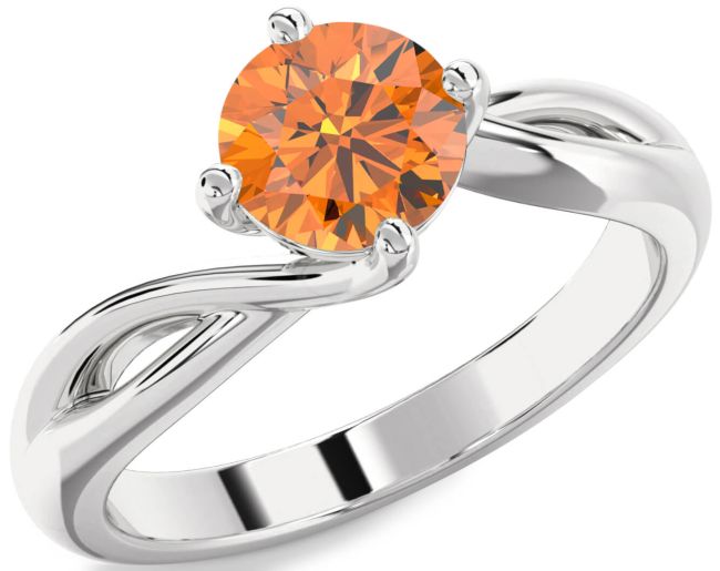 Citrine Silver Round Solitaire Engagement Ring