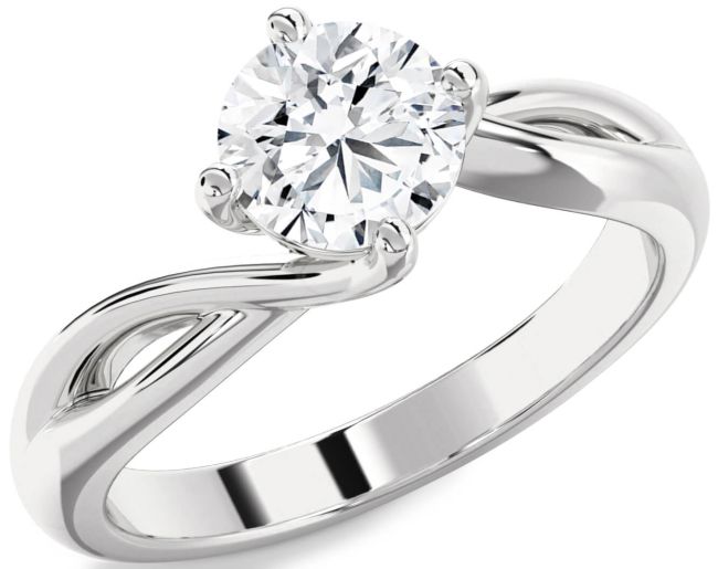 Diamond Silver Round Solitaire Engagement Ring