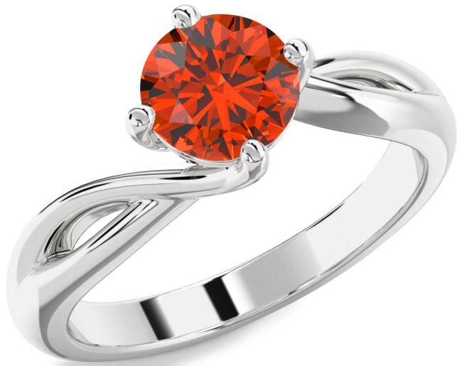 Fire Opal Silver Round Solitaire Engagement Ring