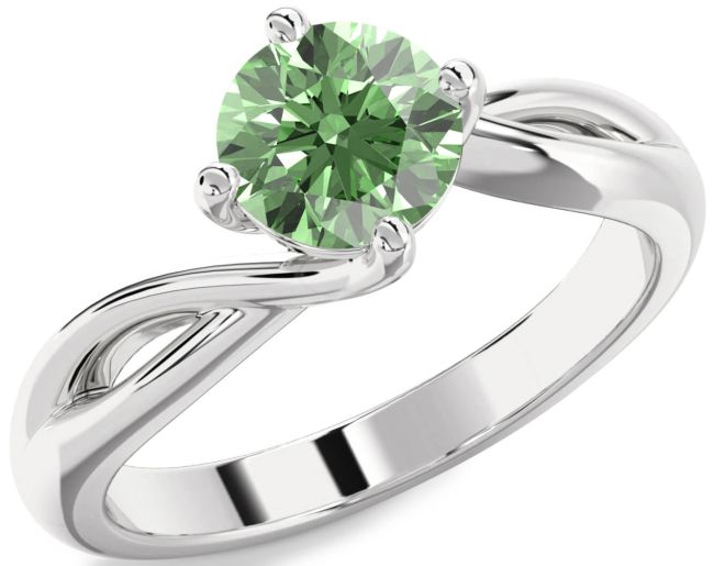 Green Diamond Silver Round Solitaire Engagement Ring