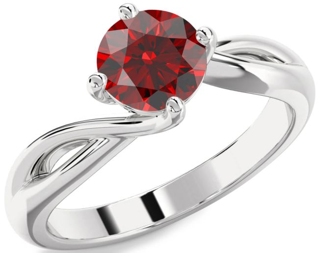 Garnet Silver Round Solitaire Engagement Ring