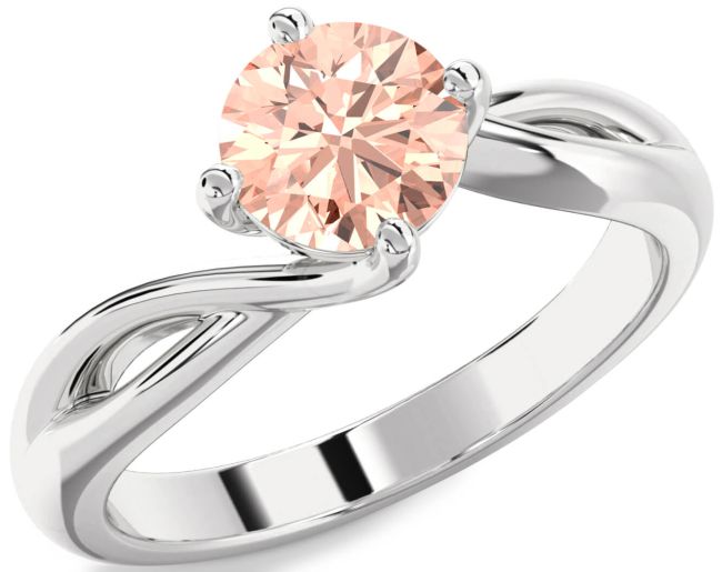 Morganite Silver Round Solitaire Engagement Ring