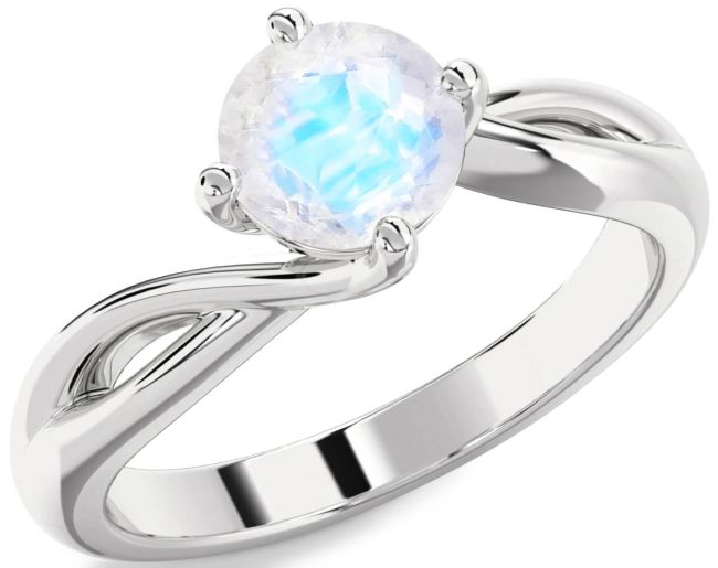 Moonstone Silver Round Solitaire Engagement Ring