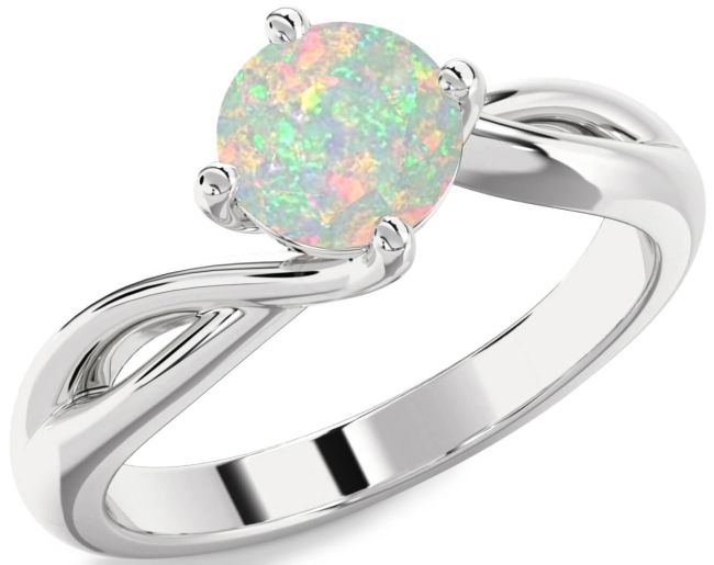 Opal Silver Round Solitaire Engagement Ring