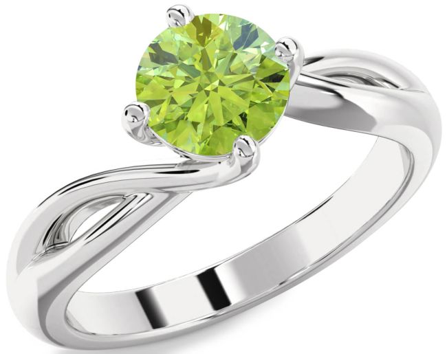 Peridot Silver Round Solitaire Engagement Ring