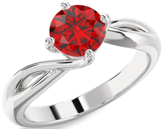 Ruby Silver Round Solitaire Engagement Ring
