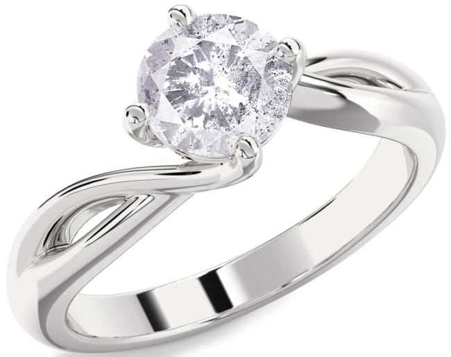 Salt & Pepper Diamond Silver Round Solitaire Engagement Ring