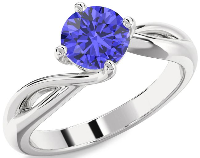Tanzanite Silver Round Solitaire Engagement Ring