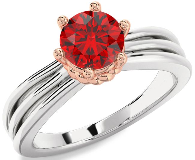 Ruby Silver & 10K Rose Gold Round Solitaire Engagement Ring