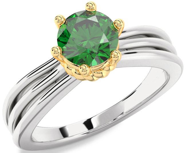 Emerald Platinum & Yellow Gold Round Solitaire Engagement Ring