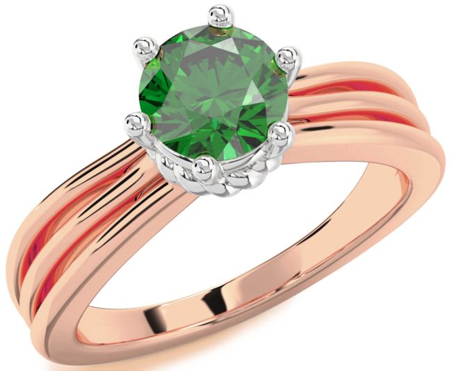 Emerald White Rose Gold Round Solitaire Engagement Ring