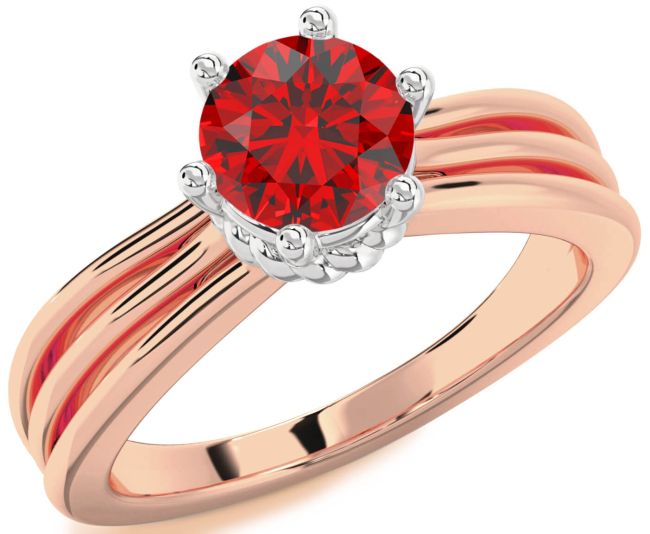 Ruby White Rose Gold Round Solitaire Engagement Ring
